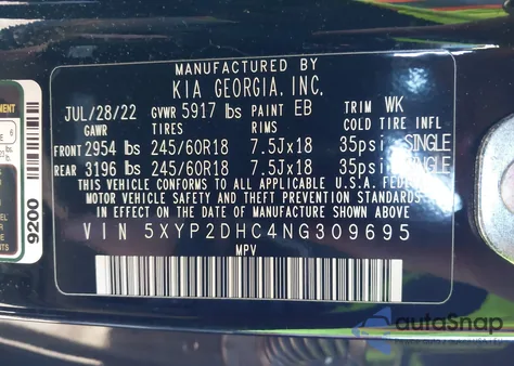 2022 Kia Telluride Lx z USA, uszkodzony, nr VIN 5XYP2DHC4NG309695